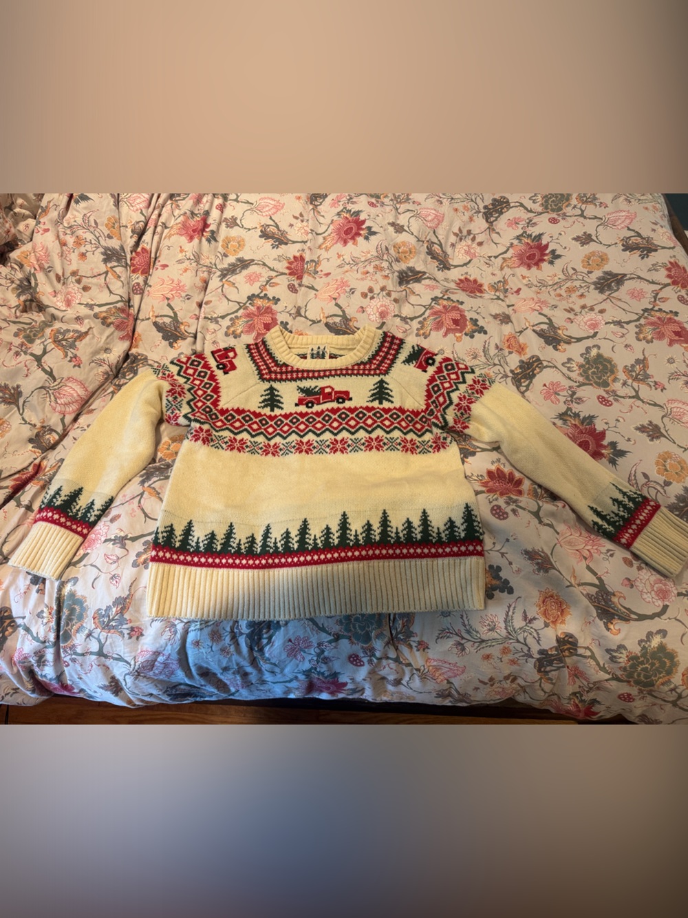 Kiel James Patrick Cream Fair Isle Tree & Truck Knit Sweater